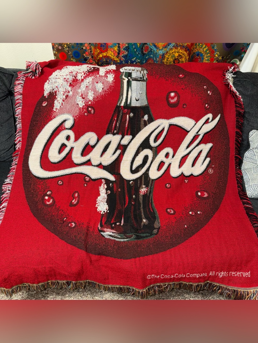 Vintage Coca-Cola Red Logo Throw Blanket tapestry 57" x 47" fringed